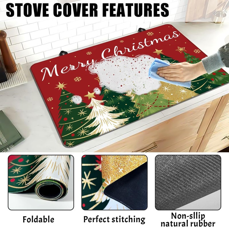 Seimip Christmas Trees Stove Cover, Merry Christmas Stove Top Cover for Gas Stove Xmas Red Winter Kitchen Decor Glass Stove Top Pad Heat Resistant Electric Stove Protector Washable Cooktop Oven Mat - Image 5